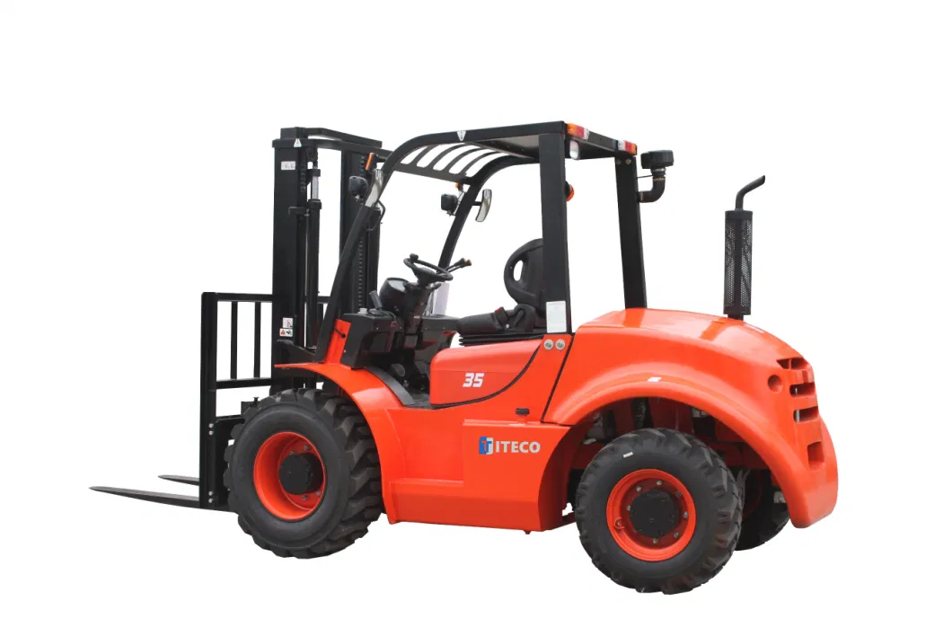 Titeco 2ton-4ton Ride-on Rough Terrain Fork Lift Trucks Mountain Forest Transport off-Road Forklift with Side Shifter/Closed Cabin/Toyota Suspension Seat