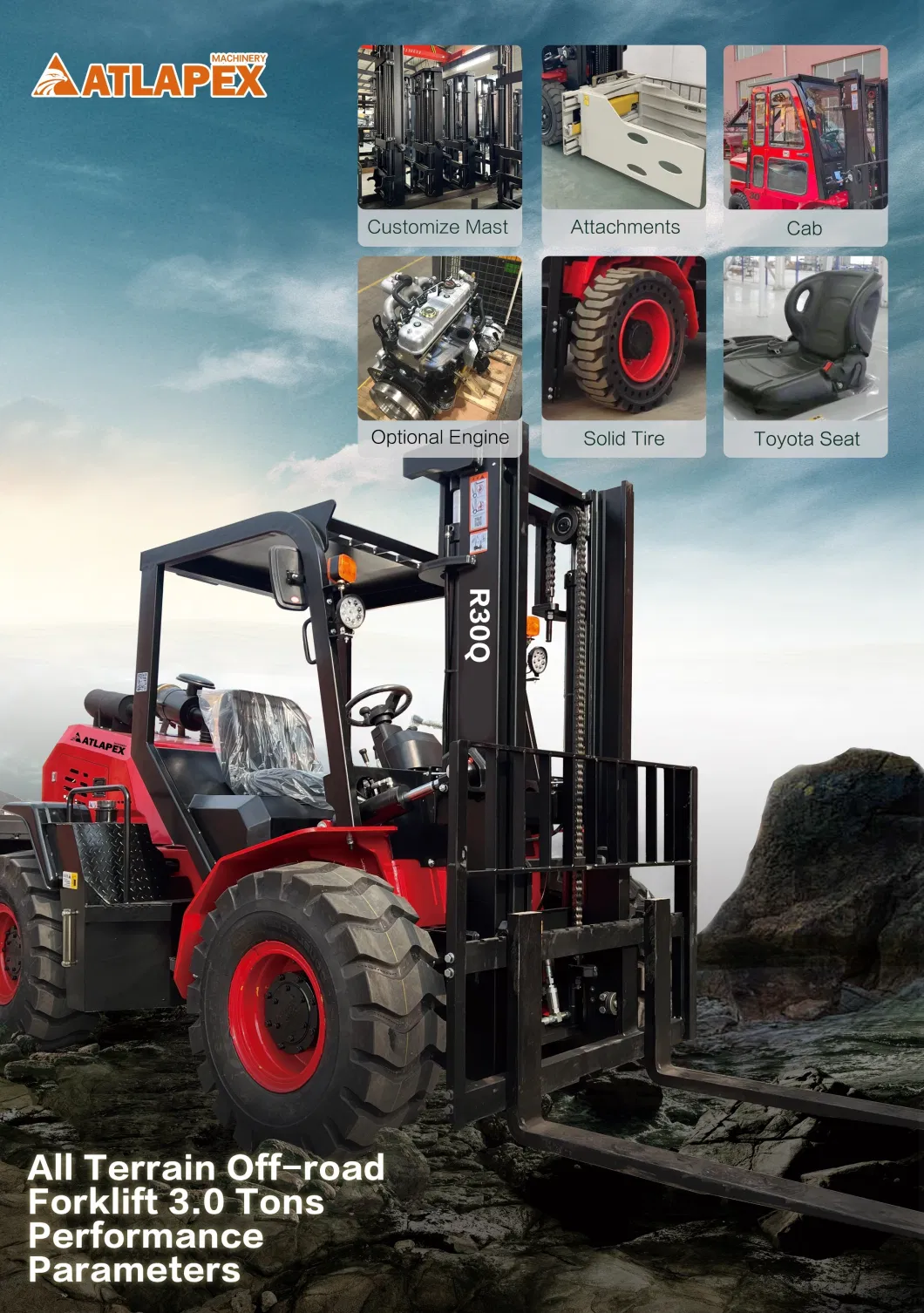 3 Ton Diesel off Road 2WD Forklifts CE Euro5 EPA Four Wheels Drive New Articulated Rough Terrain Electric Forklift