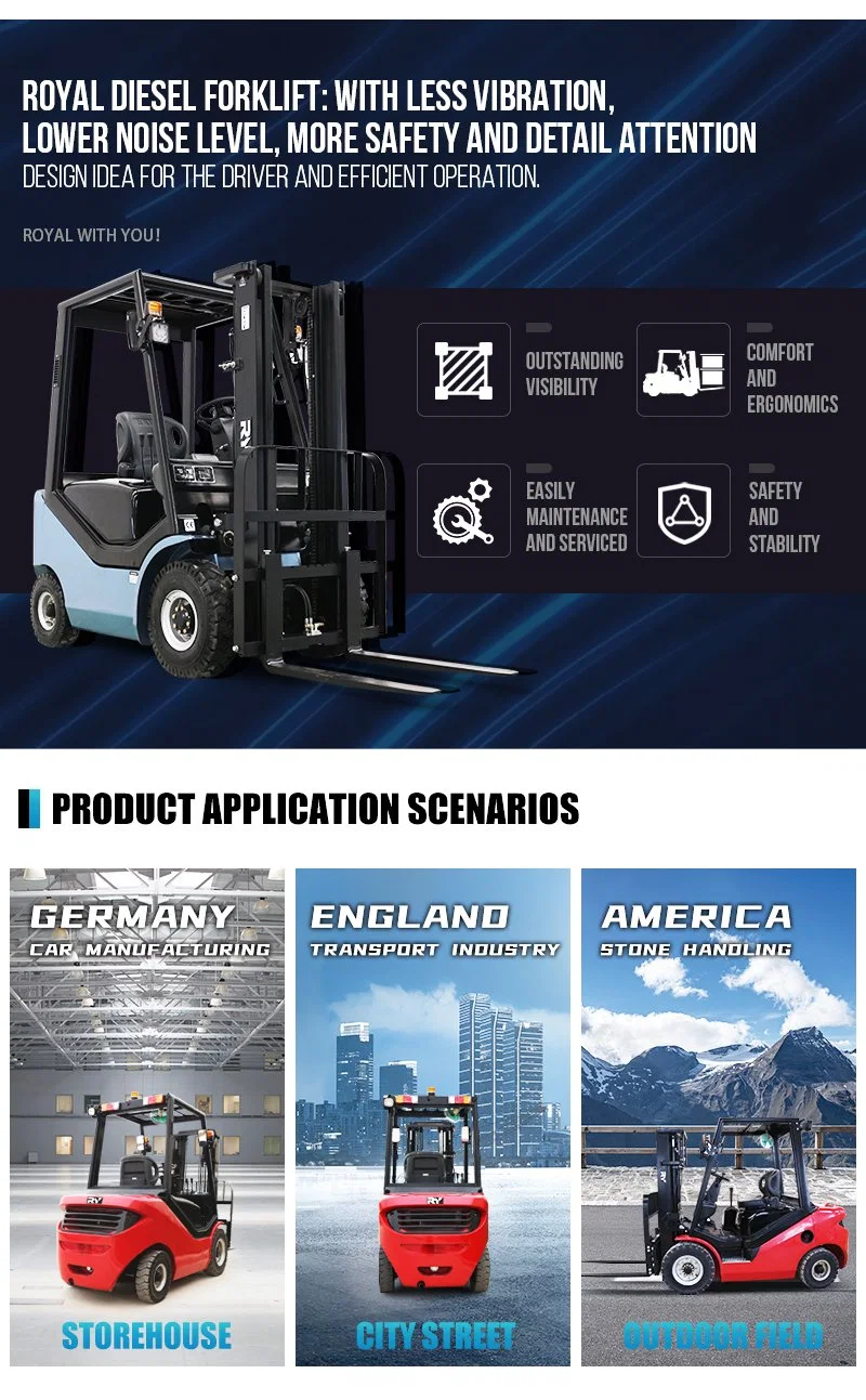Royal 2.5ton 3ton 5ton High Performance CE Counterbalanced Diesel Forklift Truck with Japanese Isuzu