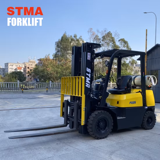 Stma Top Quality Gasoline Forklift Fg25 2500kg Capacity Gas Forklift Truck with 4800mm Container Mast